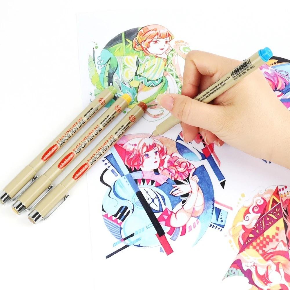 Precision Micro-Line Pens Collection of 9 Colors Brush Fineliner Ink Pens Water Resistant Archival Ink Multiliner Sketching Anime Drawing