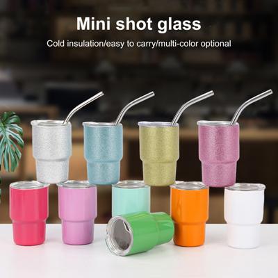 Mini Tumbler Shot Glass with Straw And Lid 3 Oz Stainless Steel Thermal Cup Leak-Proof Insulated Shot Glass Tumbler for Whiskey Cocktail Party