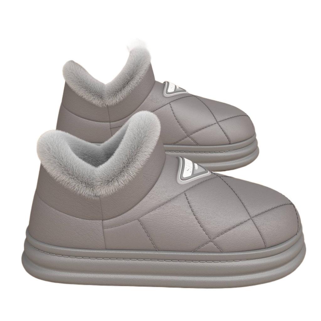 Baumwollpantoffeln Wintertasche Absatz warm Samt dicker Boden Haus Innen- und Außenbereich tragen PU-Leder Baumwollschuhe