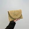 Fashion Beach Purse Women Summer Beach Bag Envelope Woven Clutch Solid Color Large Capacity Storage Bag Corn Husk Straw Hand Bag