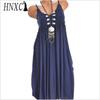 HNXC Women's Fashion Summer Spring Solid Color Print Sleeveless Suspenders High Waist Casual Dresses
