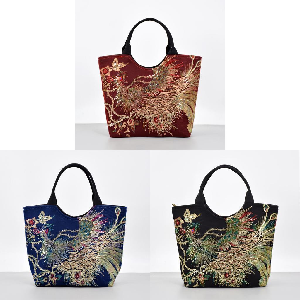 Yunnan Ethnic Style Embroidered Tote Bag With Sequins For Daily Use