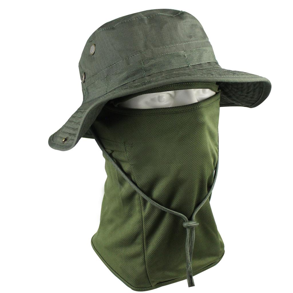 Camouflage Fischerhut mit Gesichtsmaske 2er Set Outdoor Taktischer Anglerhut Sommer Sonnenschutz für Wandern Training
