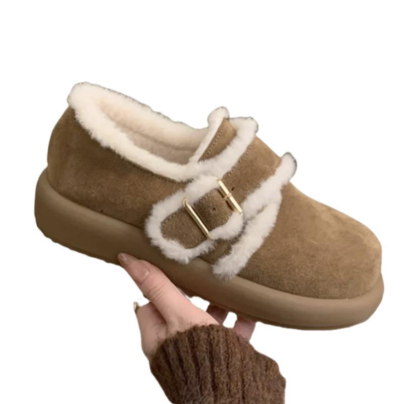 Fashion Fur Flats Women Snow Boots Suede Fashion Warm Shoes Cozy Winter Short Plush Cotton Boots 2025 Casual Soft Cozy Botas Para Mujer