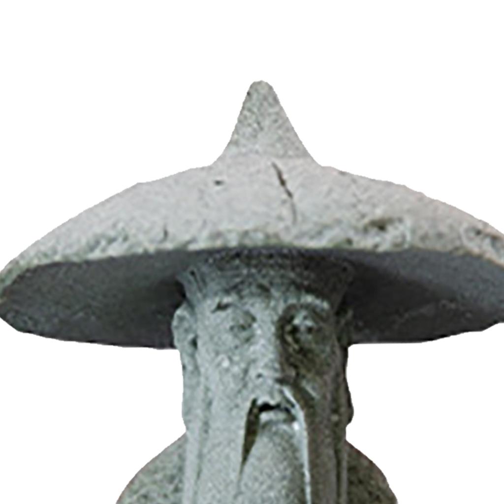 Mini Fisherman Statue Aquarium Sitting Fishing Figurine Asian Zen Decoration Sandstone Vintage