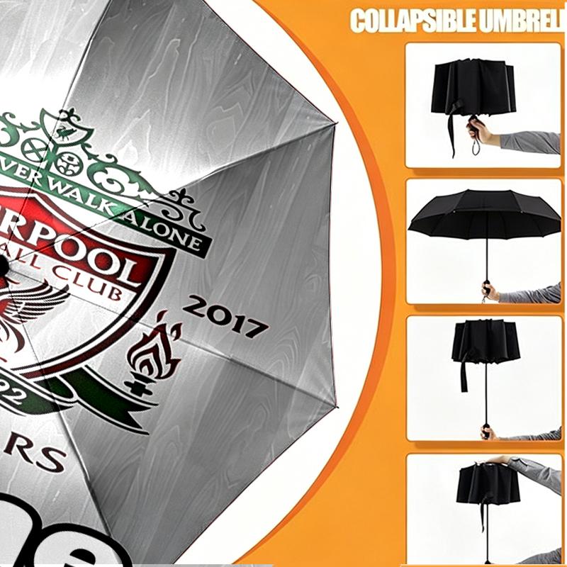 Custom Name Personalized Liverpool F.C Print Umbrella, Auto Open Close, 8‑Rib Sturdy Frame, Commute Camping Hiking Use, Birthday Gift