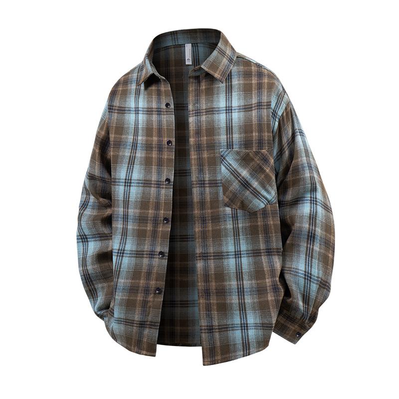 

Plaid Striped Long Sleeve Shirt Fashionable Sun Protection Jacket For Men Solid Color Plaid 3XL синій