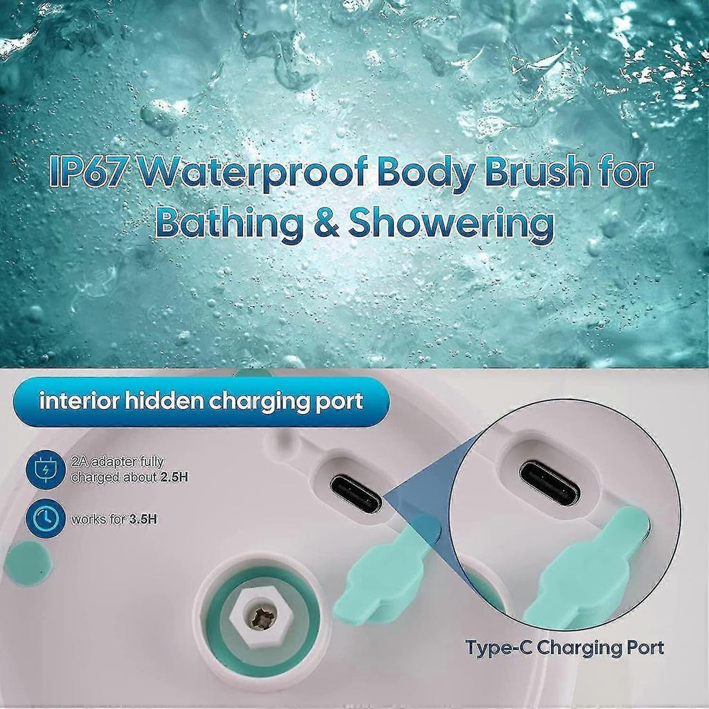 Electric Body Brush Shower Massager, Body Exfoliating Scrubber With Long Handle 5 Multi-purpose Cleansing Heads