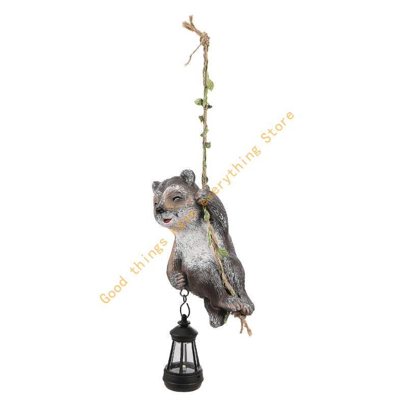 

Decorative Raccoons Figurine with Solar Light for Yard and Garden Decoration Resin Animal Statue Outdoor Ornament 55KF CN