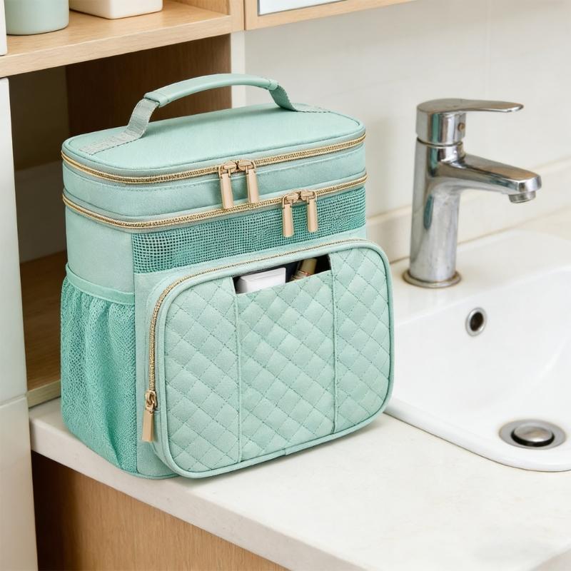 Reinforced Hook Bathroom Hanging Bag for Cosmetics Toothbrush Organization Multi Compartments Storage Organiser