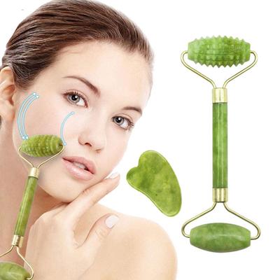 Jade-Roller und Gua-Sha-Brett, Jadestein-Set, Schabe-Massagewerkzeuge für die Gesichtspflege und Anti-Aging