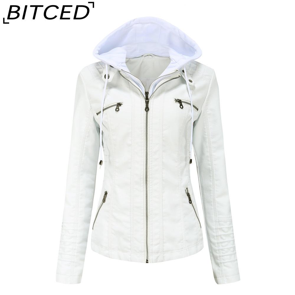 BITCED Hooded Leather Jacket Two-Piece Set with Detachable Lining Plus Size Leather Jacket for Women Spring/Autumn Outerwear