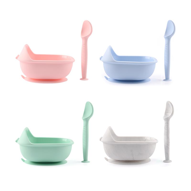 Non-Toxic Strong Waterproof Bpa Free Unbreakable Dinnerware Suction Silicone Baby Feeding Bowl With Spoon Training Food Set