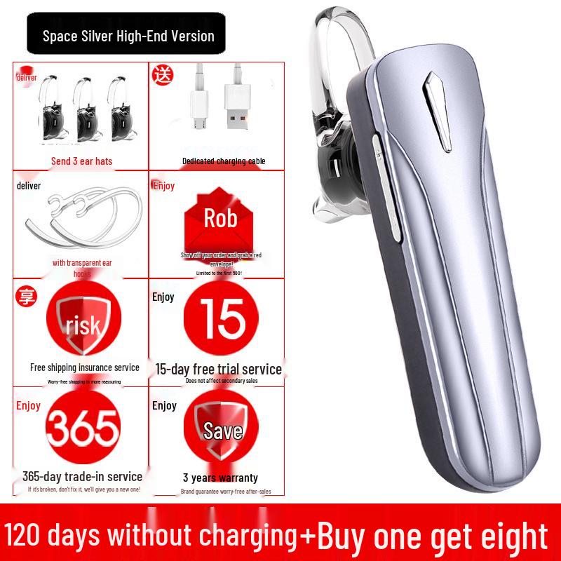 Universal Bluetooth 5.3 Sports Headset: Ultra-Long Battery, In-Ear/Over-Ear Design for Driving & Running