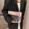 Hot Letter Patches Transparent PVC Cosmetic Bag Clutch Women Clear Travel Make Up Cosmetic Bag Pouches Stuff Makeup Toiletry Bag