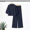 ZANZEA Conjuntos de traje casual de dos piezas con blusa y pantalones de manga 3/4 para mujer