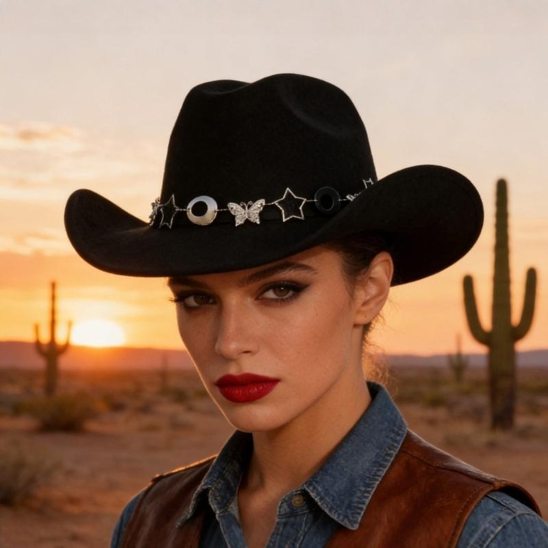 Fashion Star Butterfly Chain Cowboy Cap For Women Men Western Hat Fashion Accessory for Music Festival Theme Party