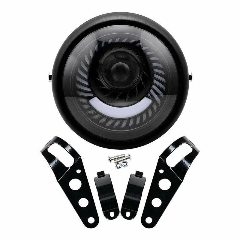 6.5 inch Motorcycle Headlight LED Round Head Lamp Spiral Side Mount Bracket High Low Beam For Choppers Cafe Parts