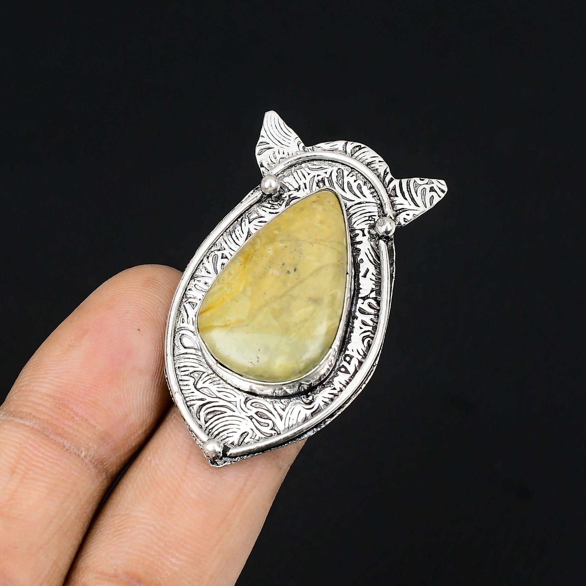 Natural Polychrome Jasper Gemstone Statement Ring Size 6.5 925 Silver For Women 6.5