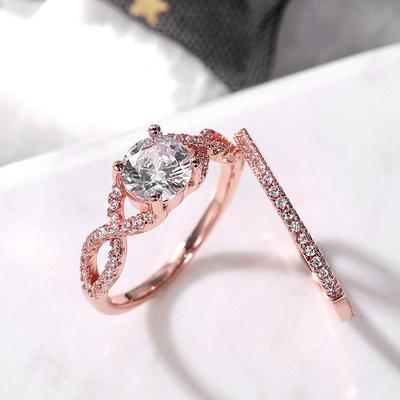 Ensemble de bagues Double empilables couleur or Rose pour femmes, accessoires chics, bijoux de fête féminins entièrement en zircone, esthétique, 2 pièces, nouvelle collection