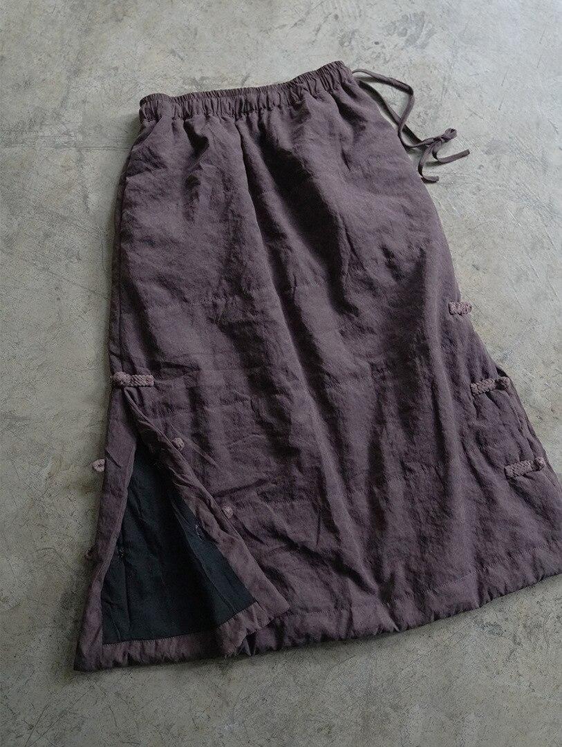 

Johnature женская винтажная теплая стеганая юбка однотонная на пуговицах толстая эластичная талия юбки зимняя одежда в китайском стиле One Size темно-фиолетового