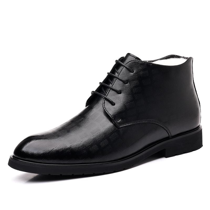 Men's British style 2024 winter business dress velvet high-top men's leather boots middle-aged and elderly warm shoes