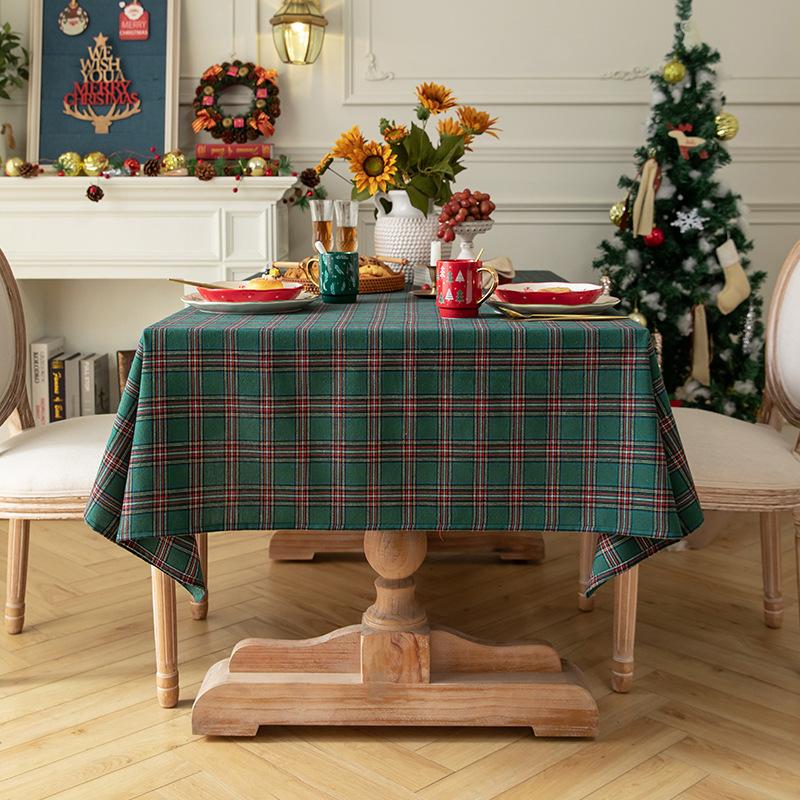 Red And Green Plaid Tablecloth Cotton And Linen Art Table Cloth Christmas Party Decorative Cloth Rectangular Tablecloth Cover Cloth