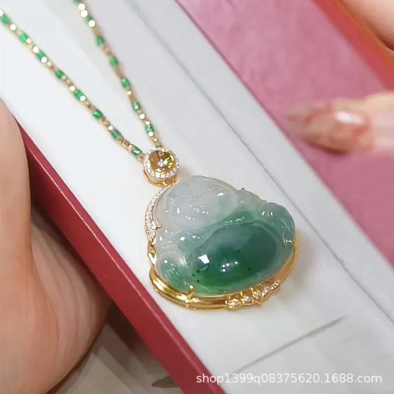 Elegant Imitation Jade Laughing Buddha Pendant Necklace for Women