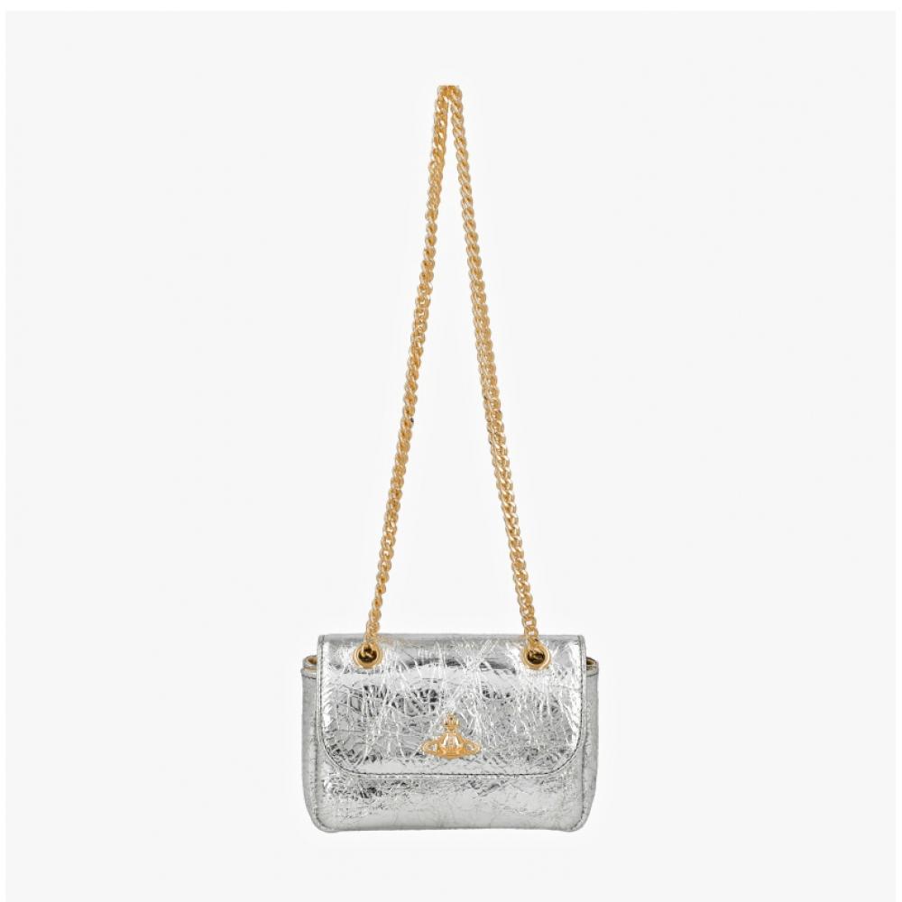 Vivienne Westwood Metallic Crinkle Small Pulse Chain Crossbody 5c01000bw L00a7 Q401