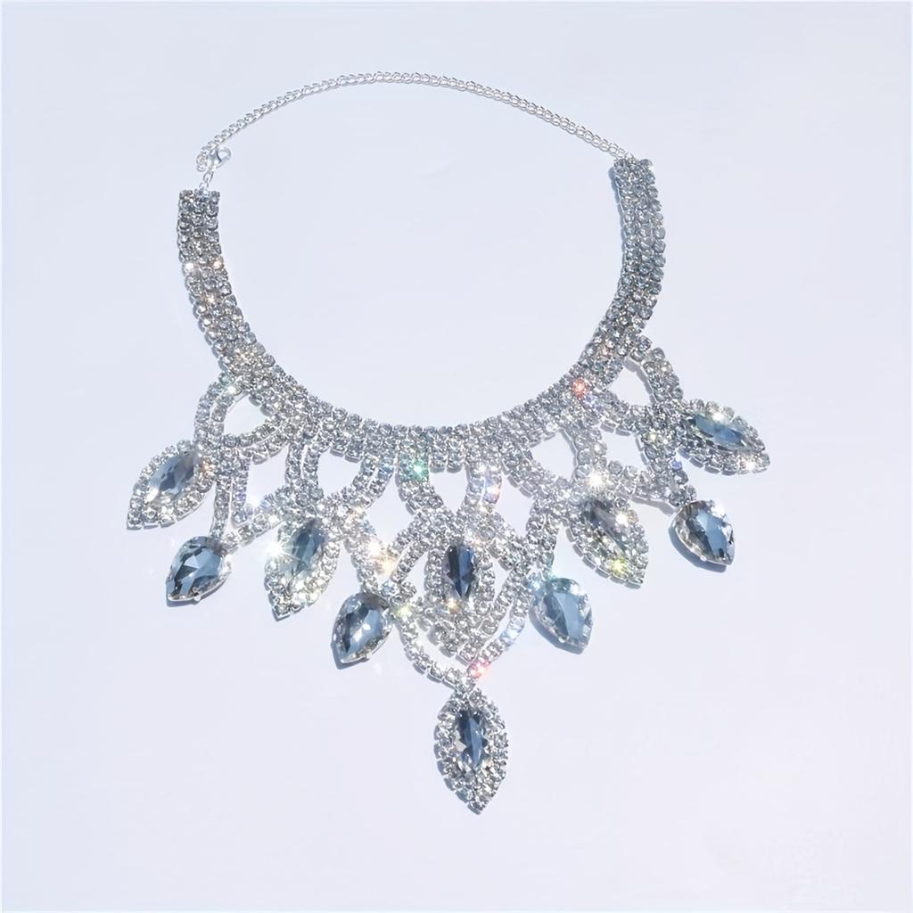 European And American Fashion Shiny Rhinestone Necklace Exquisite Multi-Colored Crystal Collarbone Chain Dinner Jewelry Necklace