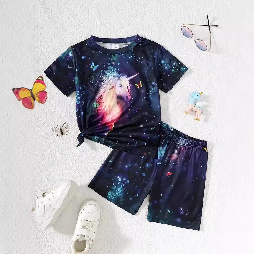 Girls Summer Cartoon My Little Pony Print Set New Short-sleeved Shorts Two-piece Set 100 чёрный