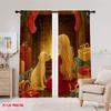2pcs,2D plane printing Creative Curtains Cozy Fireplace Scene with in Red & Dog Polyester Fabric (without rod) Art Deco Festive