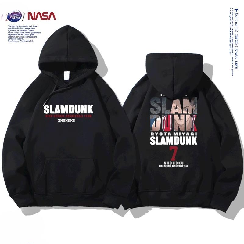 NASA joint autumn and winter cartoon slam dunk print student hooded sweatshirt men and women plus velvet long-sleeved pullover