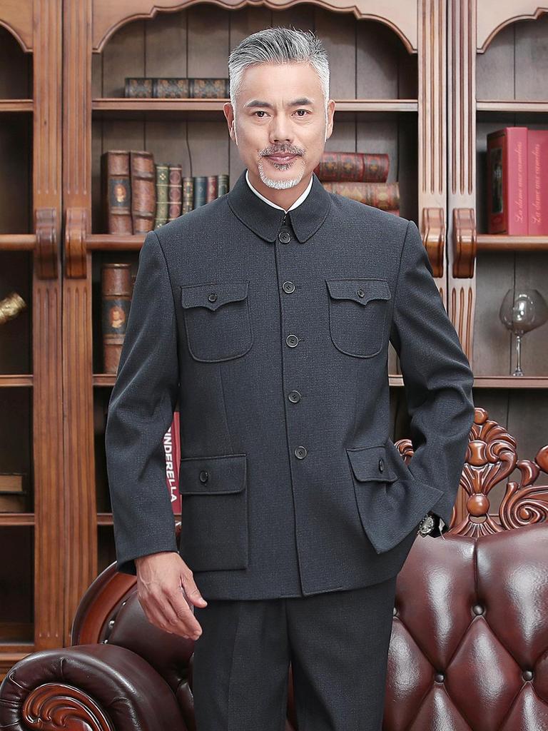 Herren Klassischer Zhongshan Anzug: Traditionelle chinesische Jacke für Mittelalte und Ältere - Frühlings-, Herbst- und Winterstile.