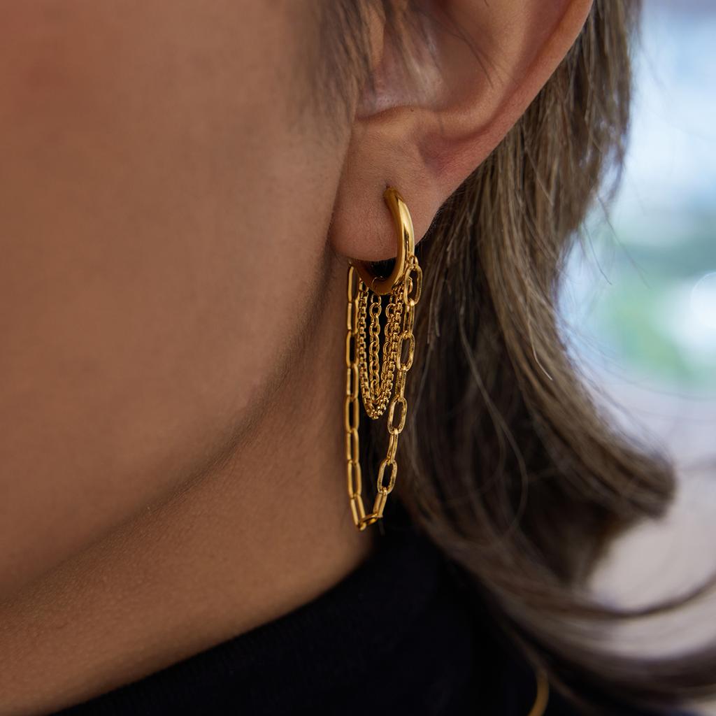 Yori Geometric Stainless Steel Long Chain Tassel Earrings 18K Gold PVD Plated Popular Daily Classy Waterproof Jewelry