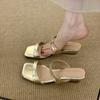 Wedge Heel Silver Simple One-word Slippers Women's Shoes Outer Wear 2025 Summer Low Heel Temperament with Skirt Sandals