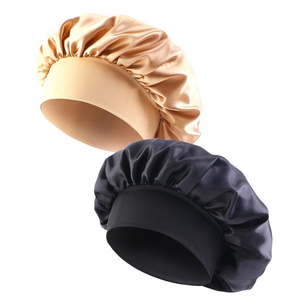 New Satin Wide Brim Nightcap Silky Bonnet Hair Wrap For Sleeping Sleep Cap With Elastic Soft Band Styling Cap Hair Wrapping Tool