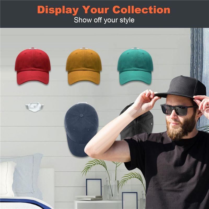 AEE2-16 PCS Adhesive Hat Hooks For Baseball Caps, Strong Hat Organizer, Minimalist Hat Display, Hat Hangers For Wall (White)