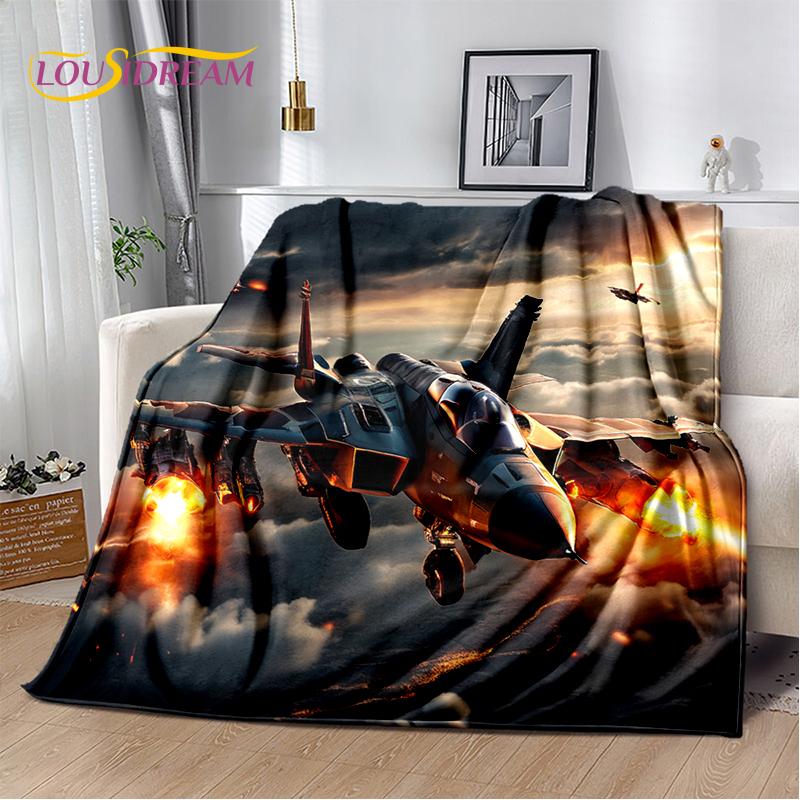 3D Space Spitfire Aircraft  Air Force Jet Fighter Cartoon Blanket,Soft Throw Blanket for Home Bedroom Bed Sofa Cover Child Gift