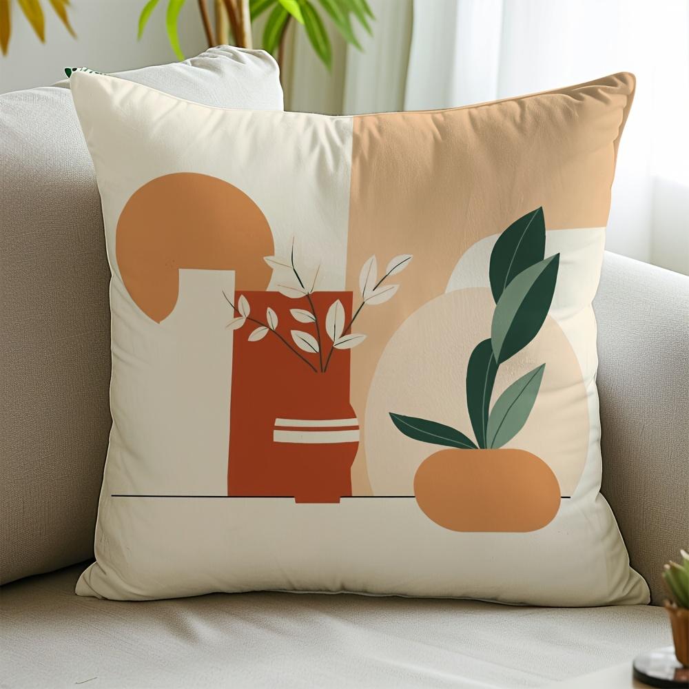 Abstract Botanical Pillowcase Boho Throw Cushion Cover Modern Plant Life Decor Geometric Leaf Print Neutral Bedroom Accent