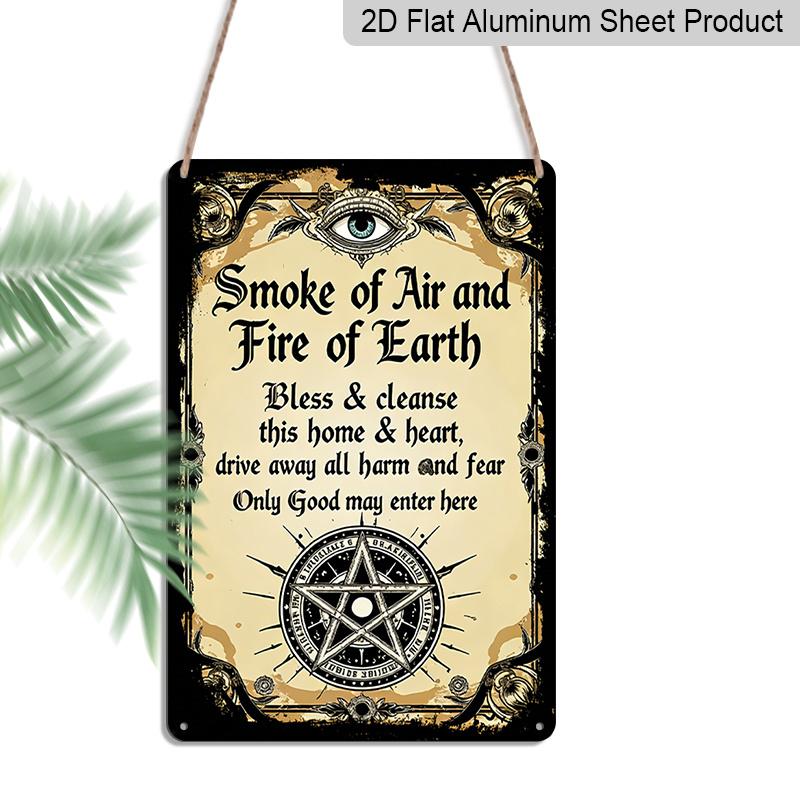2D Flach, 1 Stück Aluminium Wandkunst-Plakette - Mystisches Antikes Symbol Pentagramm & Auge Design, 8x12 Zoll Innen-/Außen-Hängendes Dekoschild für Zuhause