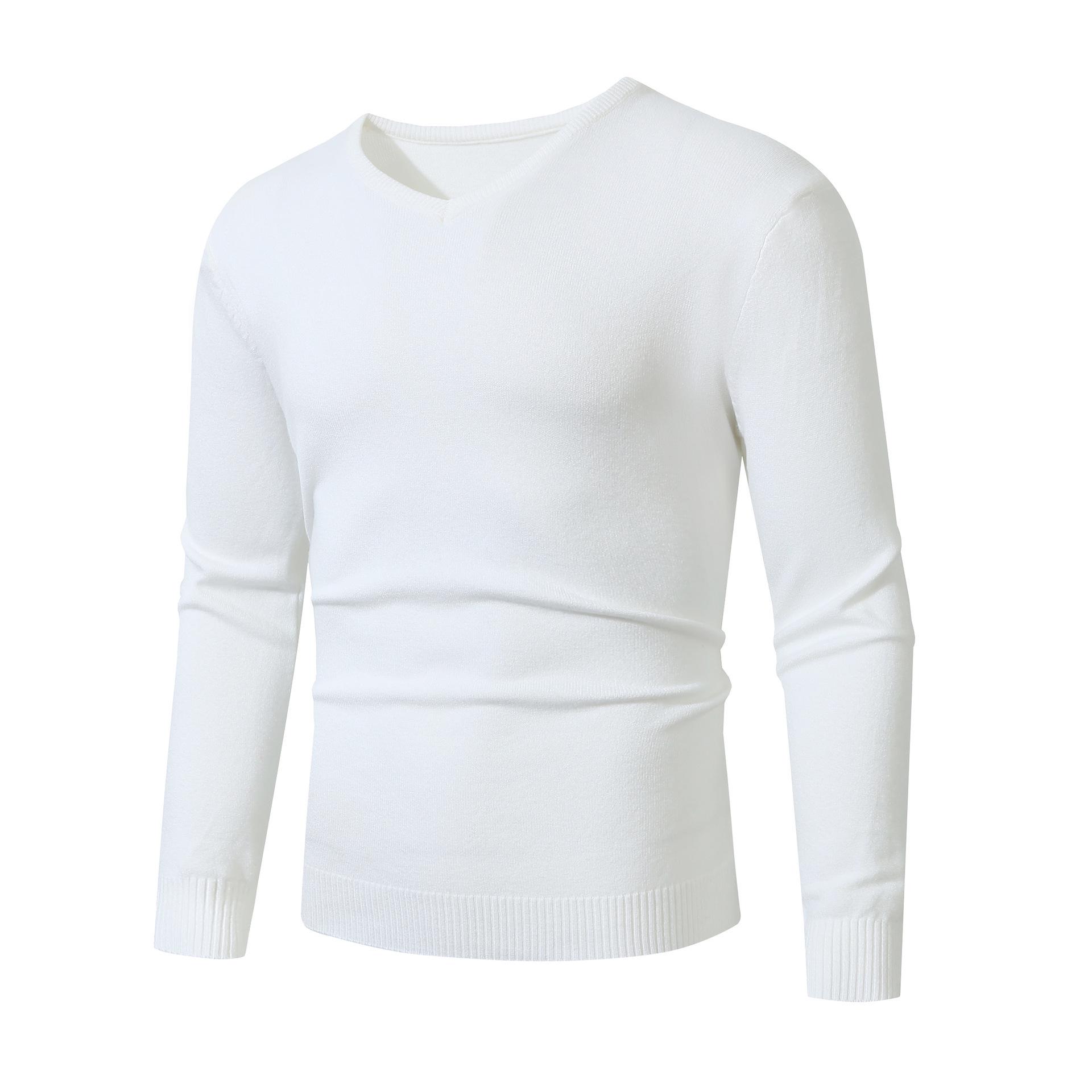 European Men s Slim Fit V-Neck Knit Sweater - Solid Color, Long Sleeve Pullover M
