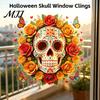 Reusable Floral Skull Stickers Day of The Dead Flower Static Sticker, Colorful Mexican Glass Waterproof Outdoor Holiday Decorations Halloween