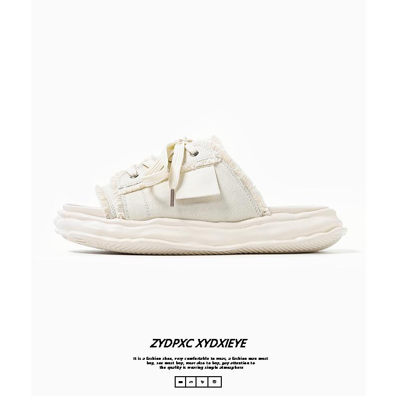 New niche design one-word version men's slippers muffin bottom height increase versatile casual breathable slippers 4888-R