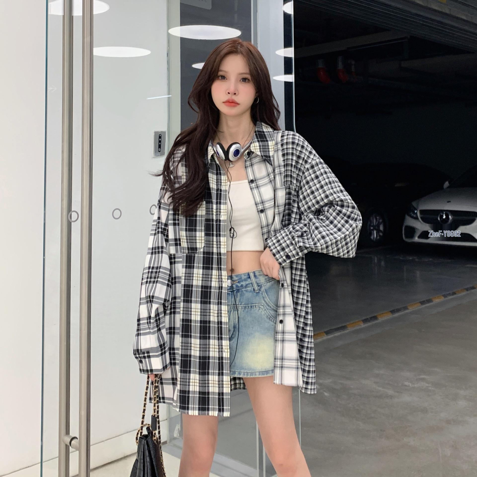 

2025 Early Autumn New Women s Loose Plaid Shirt - Chic Hong Kong Style Top/Jacket Extra Large