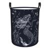 1pc, Circular Black And White Mermaid Coral Laundry Basket with Handle, Foldable Storage Basket, Used for Dirty Clothes, Home And Bathroom Storage And