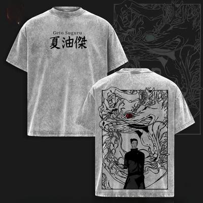 Anime Jujutsu Kaisen Geto Suguru Graphic T Shirt Men Women Washed Cotton Tshirts Vintage Clothing Harajuku Casual Loose T-shirt