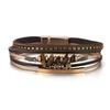 Bracciale Wrap Multi Strato Geometrico Turchese con Perline Stile Bohémien Chiusura Magnetica Regolabile su Filo di Cuoio Gioielli per Donna
