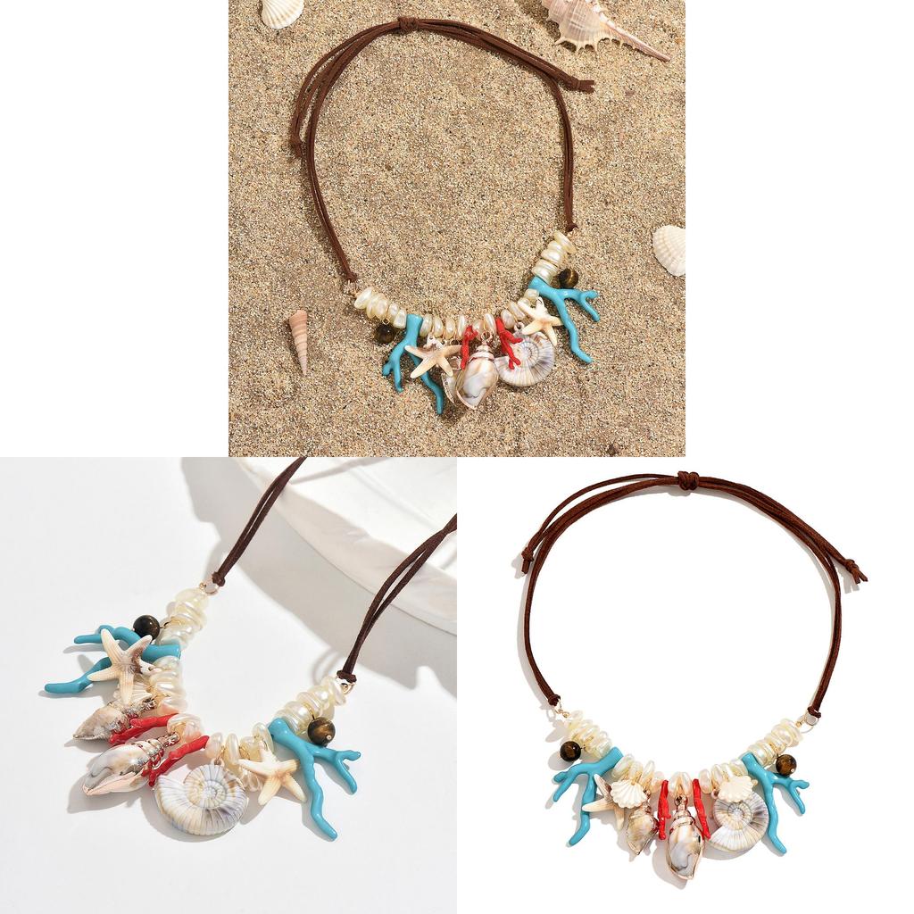 Summer Shell Necklace For Women With Handcrafted Coral And Shell Design For Beach Vacation