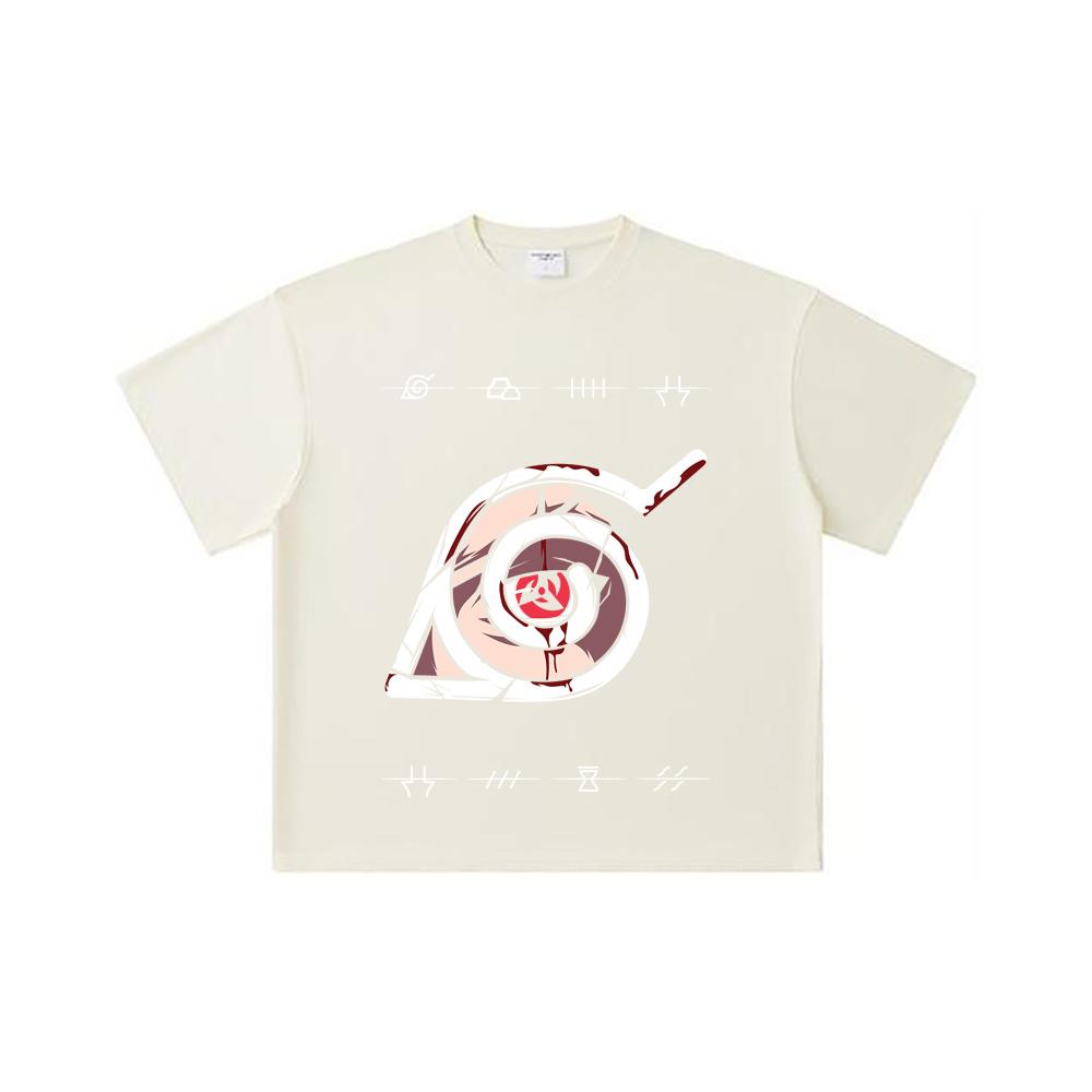 260 GSM Double Yarn 32 Count 100% Cotton Naruto V19 Sharingan Print Unisex Heavy Cotton T Shirt